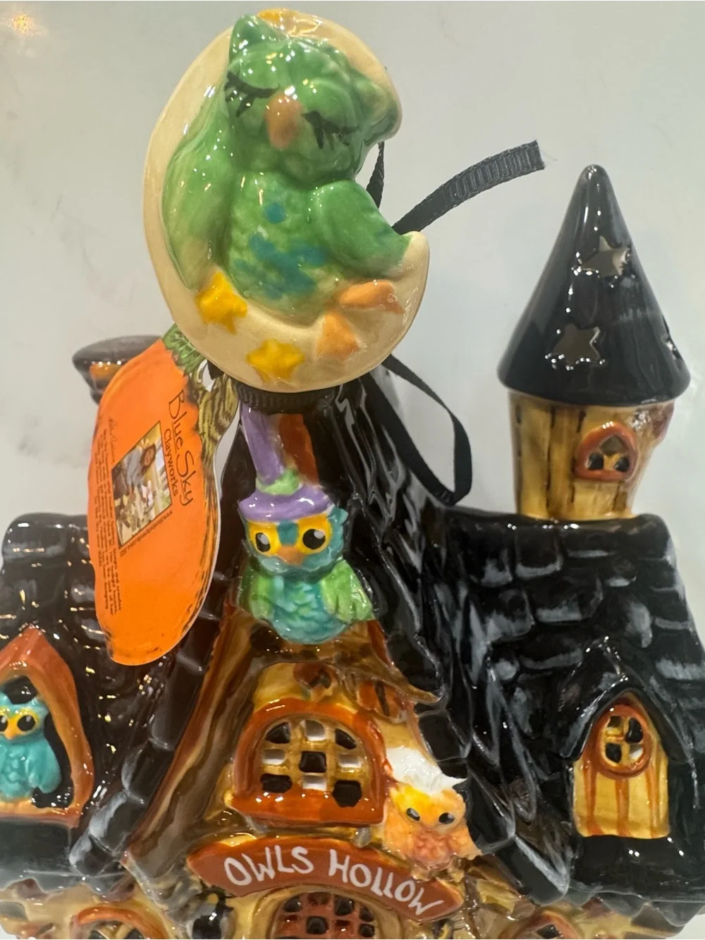 Blue Sky Clayworks Halloween/Fall “Owls Hollow” House Tealight Holder NWT - Picture 4 of 12